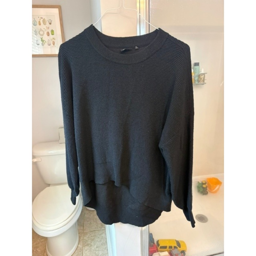 RD Style Women's Black Ribbed Knit Sweater Size L Oversized Layered Hem